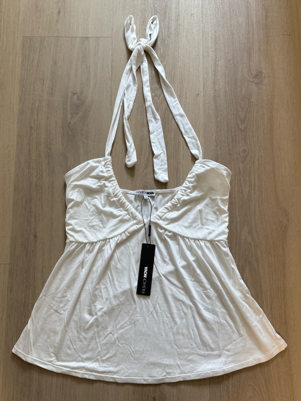 Fashion Nova New Connection Ruched Halter Top - White - NWT